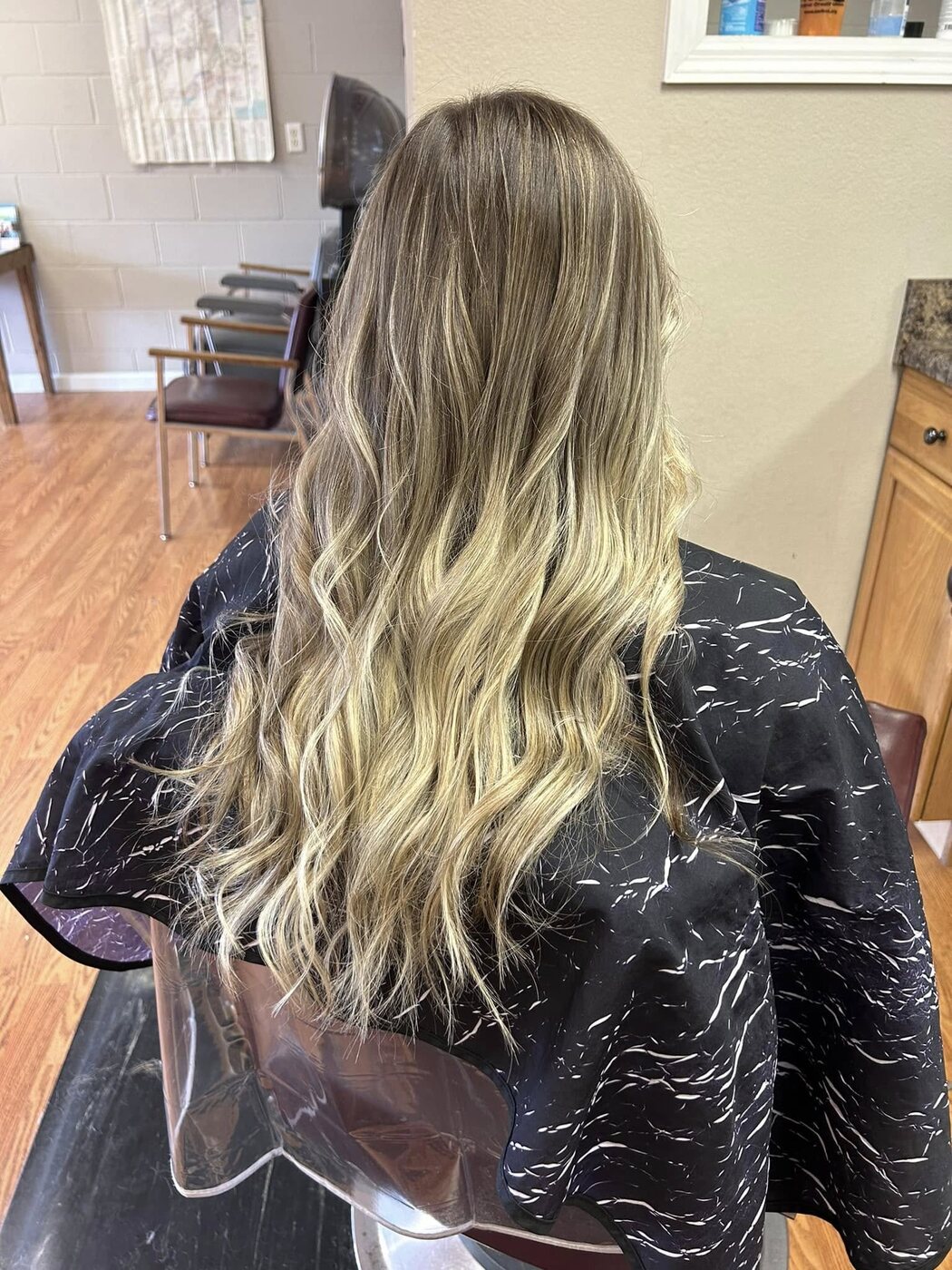 Rooted balayage blend from brunette to blonde